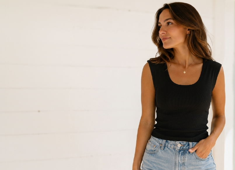Woman wearing the Ellie Lane ribbed tank top